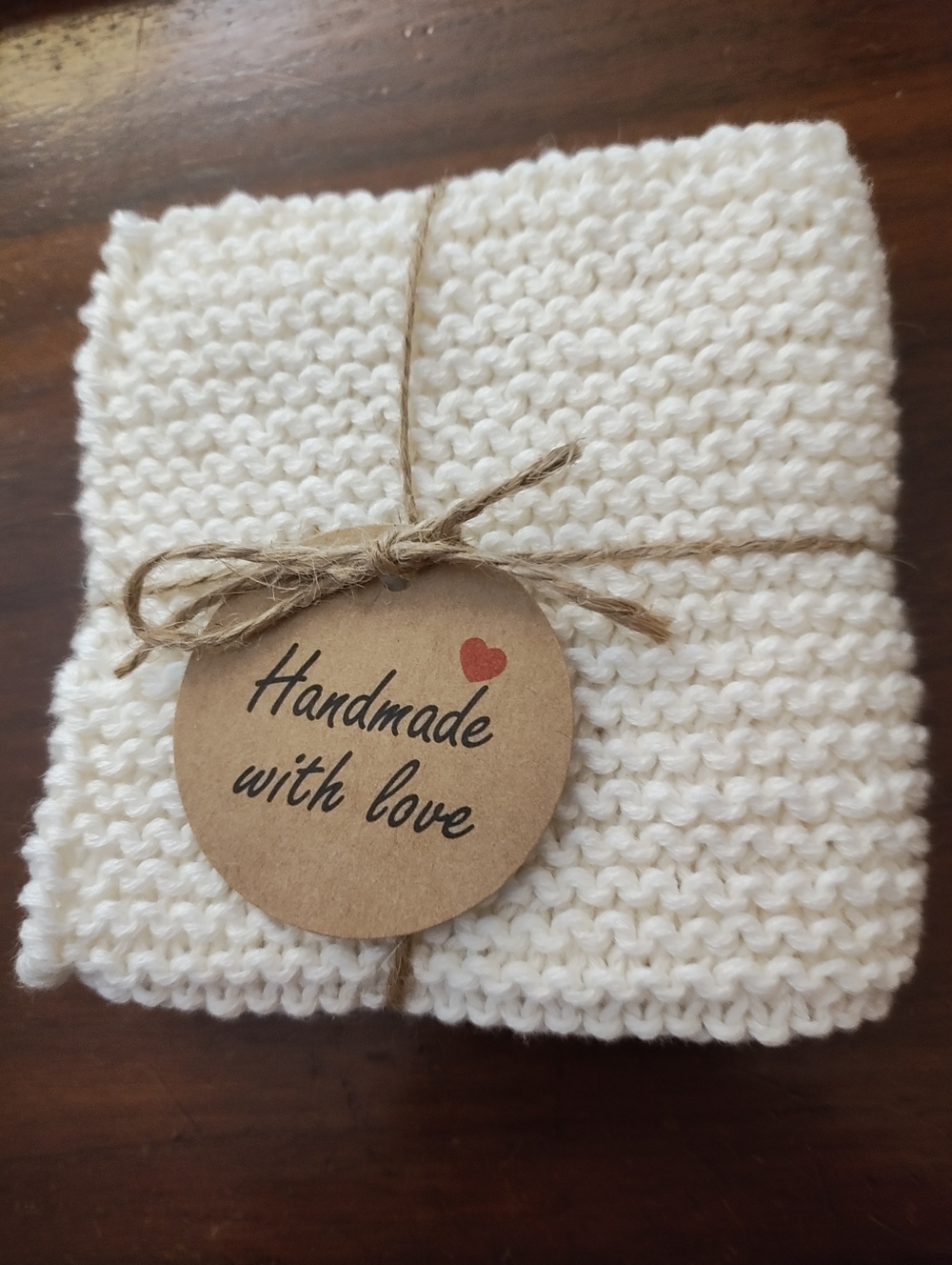 Handmade Cream Knit Dishcloth - Soft Cotton